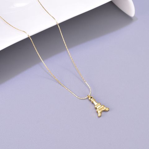 304 Stainless Steel Titanium Steel 18K Gold Plated Elegant Simple Style Tower Solid Color Pendant Necklace