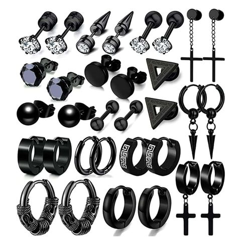 16 Pairs Hip-Hop Vintage Style Classic Style Geometric Inlay 304 Stainless Steel Zircon Black Plated Drop Earrings Earrings Ear Studs
