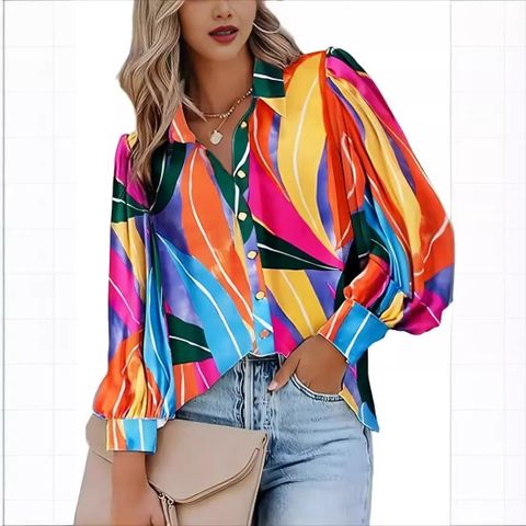 Women's Blouse Long Sleeve Blouses Vacation Colorful