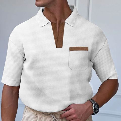 Men's Solid Color Simple Style V Neck Short Sleeve Regular Fit Men's T-shirt