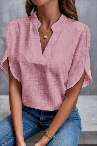 Women's Blouse Short Sleeve Blouses Elegant Solid Color