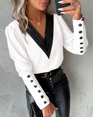 Women's Blouse Long Sleeve Blouses Elegant Color Block