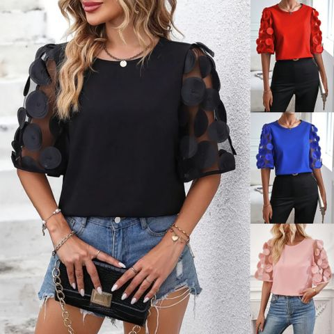 Women's Blouse Short Sleeve Blouses Streetwear Solid Color