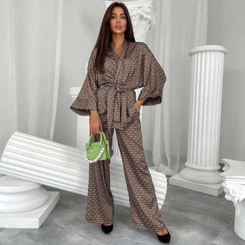 Home Outdoor Daily Women's Vintage Style Printing Polyester Pants Sets Pajama Sets