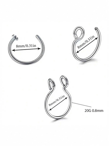 3 Pieces Nose Rings & Studs Vacation Classic Style Solid Color 304 Stainless Steel Lip Rings Nose Rings & Studs