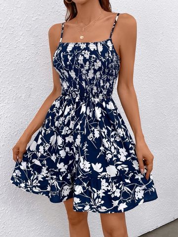 Women's Strap Dress Streetwear Strap Printing Sleeveless Ditsy Floral Knee-Length Holiday Beach