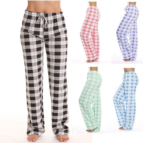 Women's Holiday Daily Streetwear Plaid Full Length Casual Pants Straight Pants