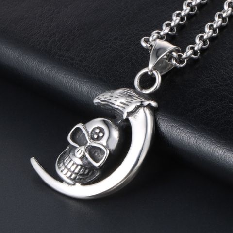 Retro Exaggerated Punk Skull 304 Stainless Steel Polishing Men's Pendant Necklace