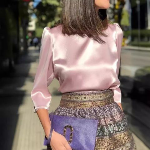 Women's Blouse 3/4 Length Sleeve Blouses Button Elegant Solid Color
