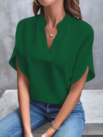 Women's Blouse Short Sleeve Blouses Simple Style Solid Color