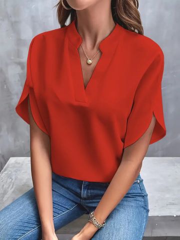 Women's Blouse Short Sleeve Blouses Simple Style Solid Color