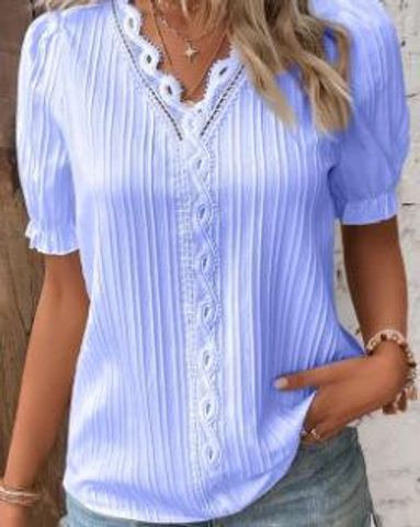 Women's Blouse Short Sleeve Blouses Elegant Stripe Solid Color