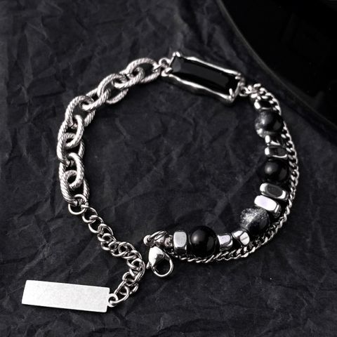 Simple Style Classic Style Round Titanium Steel Beaded Men's Bracelets