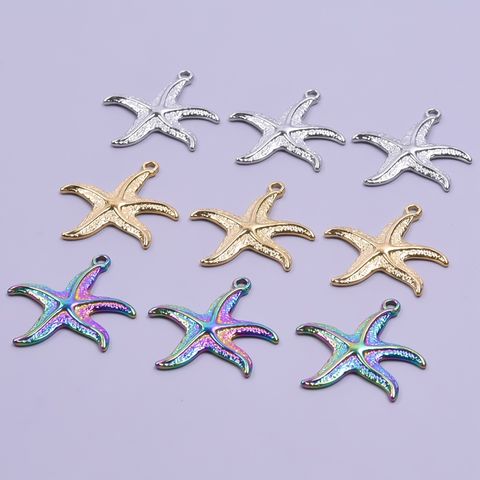 1 Piece 36*35mm Hole 2~2.9mm 304 Stainless Steel 18K Gold Plated Starfish Polished Hammered Pendant