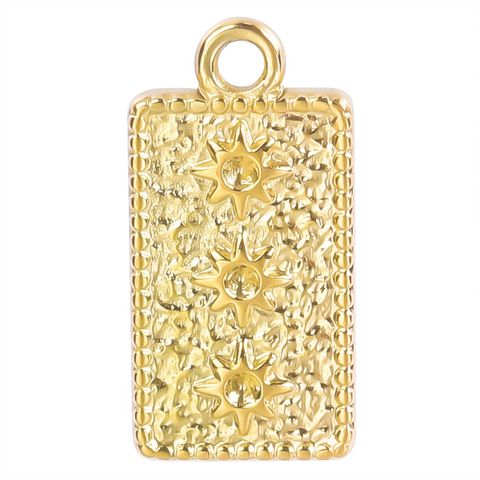 1 Piece 10*21mm 304 Stainless Steel 18K Gold Plated Rectangle Polished Hammered Pendant