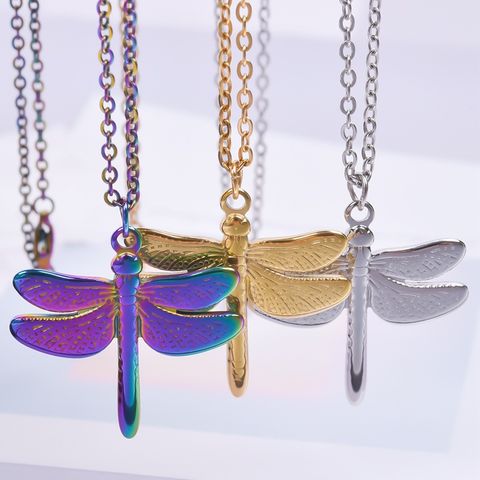 304 Stainless Steel Hip-Hop Retro Plating Dragonfly Pendant Necklace