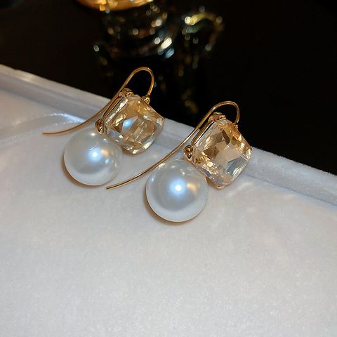 1 Pair Simple Style Classic Style Square Plating Inlay Alloy Imitation Pearl Rhinestones Ear Hook