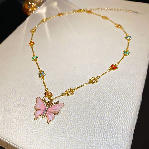 Wholesale Luxurious Sweet Butterfly Copper Inlay Rhinestones Zircon Necklace