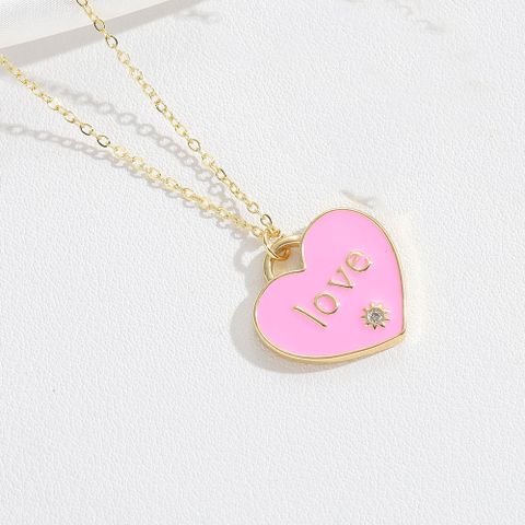 Wholesale Vintage Style Simple Style Heart Shape Copper Plating 14K Gold Plated Pendant Necklace
