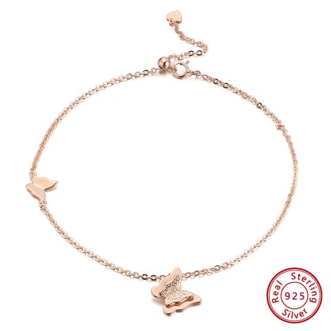 Simple Style Butterfly Sterling Silver Polishing Inlay Zircon Rose Gold Plated White Gold Plated Women's Anklet
