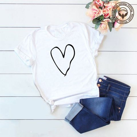 Basic Classic Style Letter Heart Shape Cotton Polyester Printing T-shirt