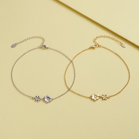Sweet Simple Style Flower Sterling Silver Polishing 14K Gold Plated White Gold Plated Women's Anklet