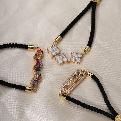 Wholesale Jewelry Casual Sweet Classic Style Four Leaf Clover Polyester Copper Zircon K Gold Plated Plating Inlay Bracelets