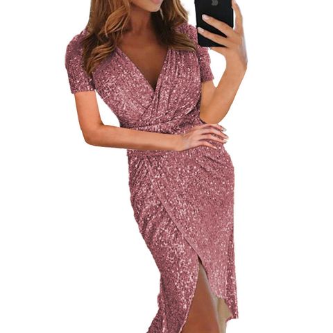 Women's Ball Gown Elegant V Neck Long Sleeve Solid Color Knee-Length Holiday Date