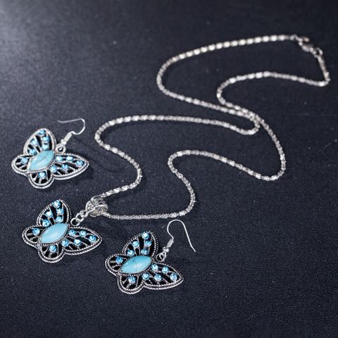 Vintage Style Bohemian Butterfly Silver Plated Turquoise Alloy Wholesale Jewelry Set