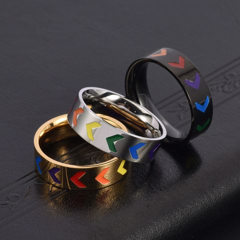 Hip-Hop Retro Chevron 304 Stainless Steel Plating 18K Gold Plated Men's Wide Band Rings