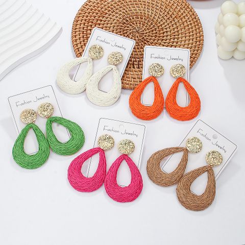 1 Pair Vacation Tropical Water Droplets Handmade Alloy Raffia Drop Earrings