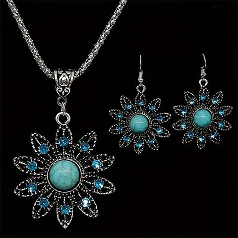 Ethnic Style Bohemian Oval Turquoise Alloy Wholesale Jewelry Set