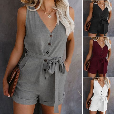 Women's Holiday Daily Simple Style Solid Color Shorts Rompers