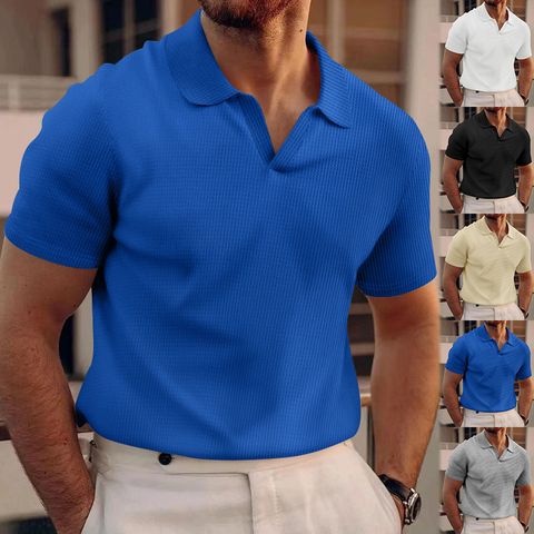 Hombres Color Sólido Estilo Simple Rechazar Manga Corta Delgado Camiseta Hombre