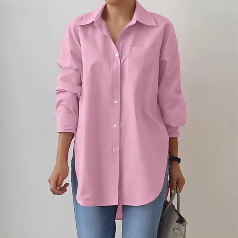 Women's Blouse Long Sleeve Blouses Pocket Simple Style Solid Color