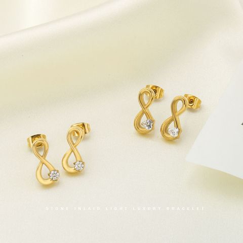 1 Pair Simple Style Infinity Plating 316L Stainless Steel  Zircon Ear Studs
