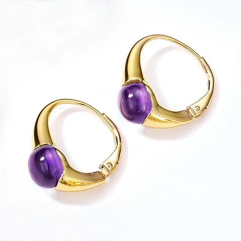 1 Pair Elegant Simple Style Geometric Sterling Silver Lab-grown Gemstone Gold Plated Hoop Earrings