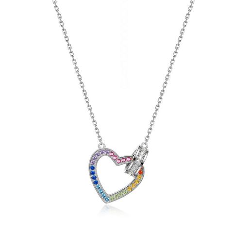 Sterling Silver White Gold Plated Elegant Simple Style Heart Shape Zircon Pendant Necklace