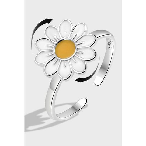 Sterling Silver Simple Style Plating Daisy Anxiety Ring