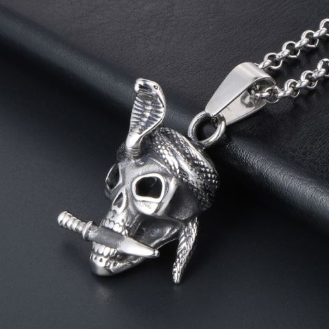 Hip-Hop Retro Funny Skull 304 Stainless Steel Polishing Men's Pendant Necklace