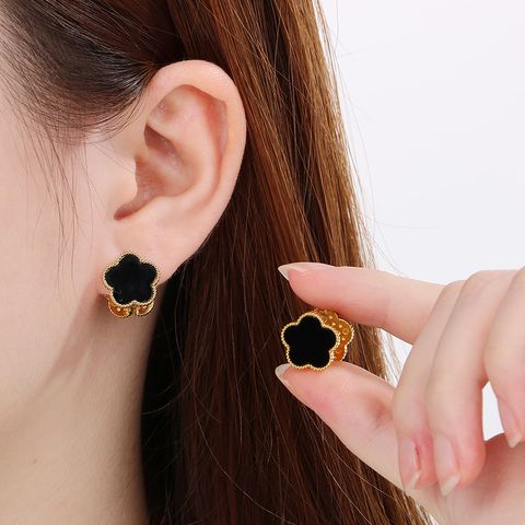 1 Pair Basic Simple Style Classic Style Parthenocissus Grass Flower 304 Stainless Steel 18K Gold Plated Ear Studs