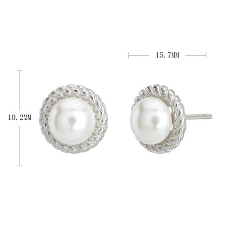 1 Pair Simple Style Round Inlay Sterling Silver Pearl Ear Studs