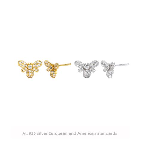 1 Pair Simple Style Bee Inlay Sterling Silver Zircon Earrings