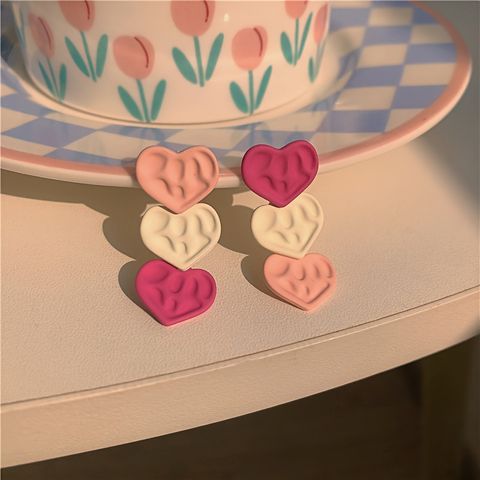 1 Pair Simple Style Classic Style Heart Shape Patchwork Alloy Drop Earrings