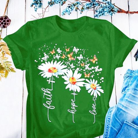 Women's T-shirt Short Sleeve T-shirts Printing Fashion Flower