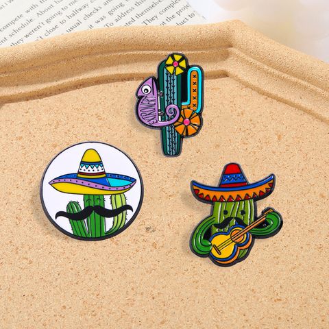 Cartoon Style Cute Pastoral Cactus Hat Alloy Enamel Plating Unisex Brooches Collar Pin