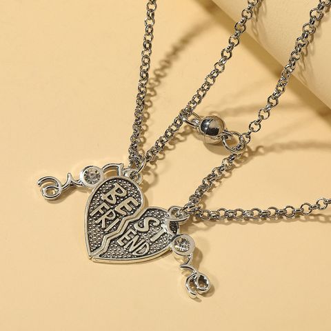 Casual Letter Heart Shape 201 Stainless Steel Alloy Inlay Rhinestones Rhodium Plated Unisex Pendant Necklace