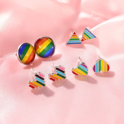 1 Pair IG Style Modern Style Korean Style Triangle Rainbow Heart Shape Enamel Plating Alloy Gold Plated Silver Plated Ear Studs