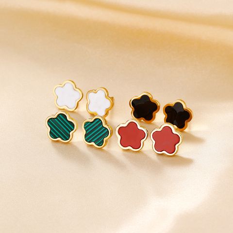 1 Pair Elegant Cute Sweet Parthenocissus Grass 304 Stainless Steel K Gold Plated Ear Studs