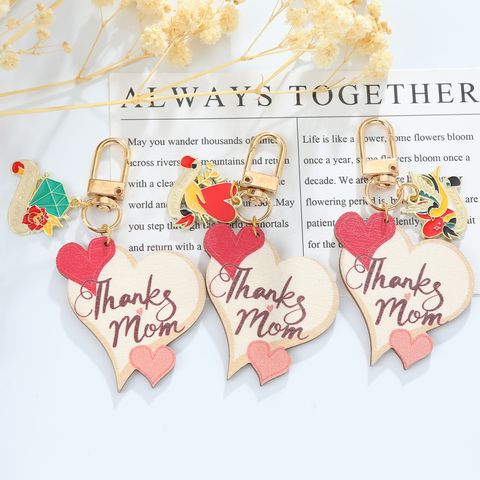Cute Letter Heart Shape Wood Resin Teachers' Day Bag Pendant Keychain